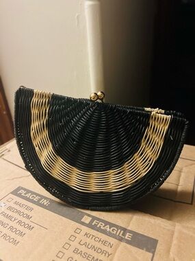 Woven Half-Moon Clutch Bag